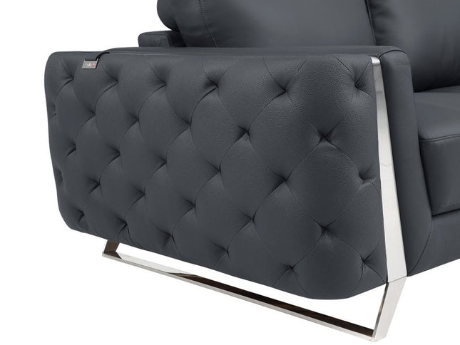 Two Piece Indoor Dark Gray Italian Leather Five Person Seating Set