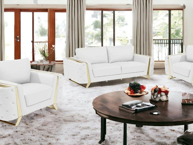 Three Piece Indoor White Italian Leather Six Person Seating Set