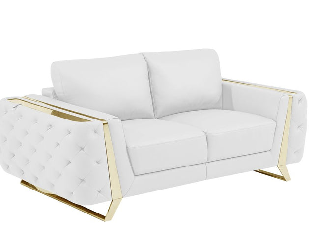 Three Piece Indoor White Italian Leather Six Person Seating Set