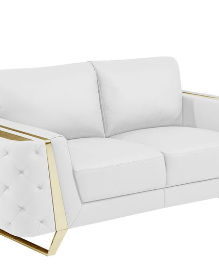 Three Piece Indoor White Italian Leather Six Person Seating Set