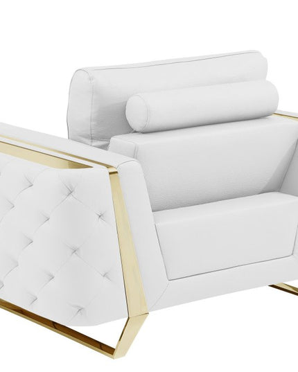 Three Piece Indoor White Italian Leather Six Person Seating Set