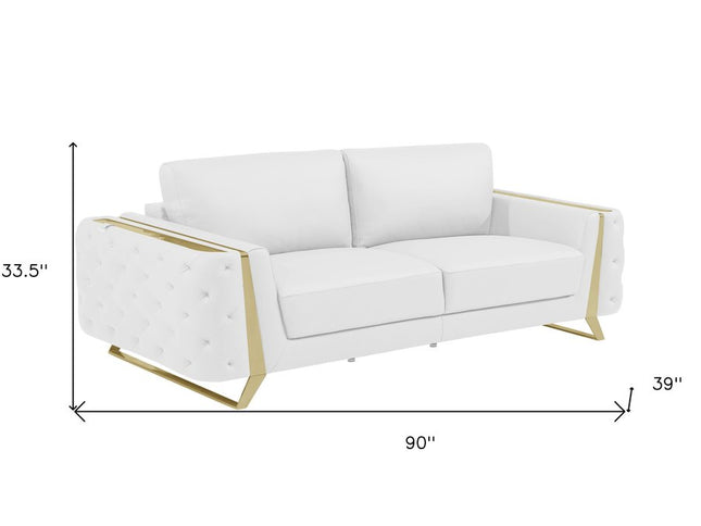 Two Piece Indoor White Italian Leather Five Person Seating Set