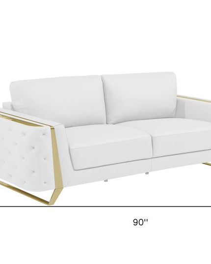 Two Piece Indoor White Italian Leather Five Person Seating Set