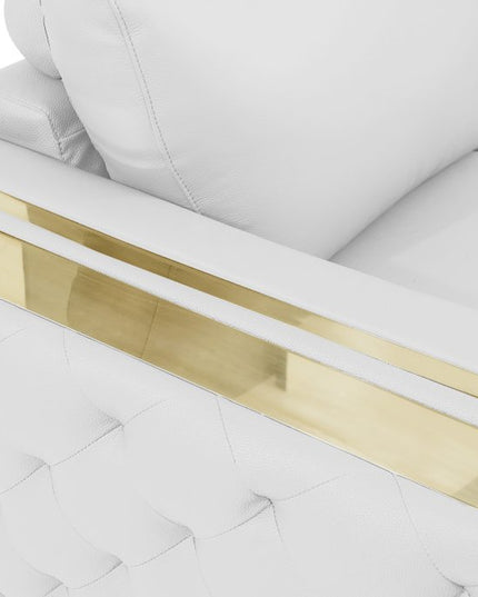 Two Piece Indoor White Italian Leather Five Person Seating Set