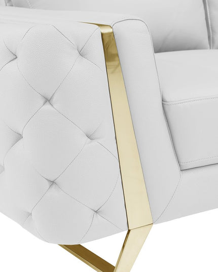 Two Piece Indoor White Italian Leather Five Person Seating Set