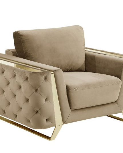 Three Piece Indoor Beige Velvet Six Person Seating Set