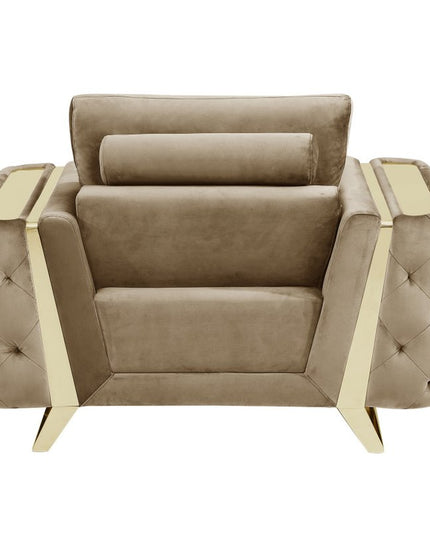 Three Piece Indoor Beige Velvet Six Person Seating Set