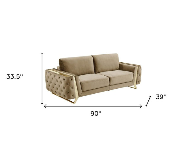 Two Piece Indoor Beige Velvet Five Person Seating Set