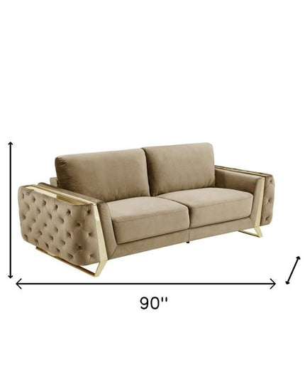 Two Piece Indoor Beige Velvet Five Person Seating Set