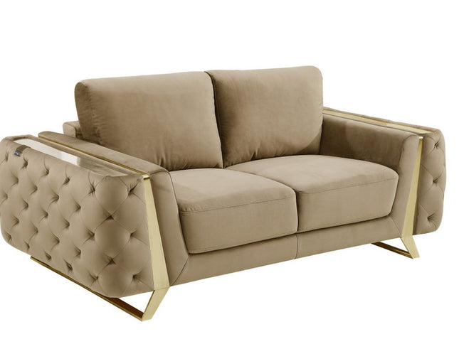 Two Piece Indoor Beige Velvet Five Person Seating Set