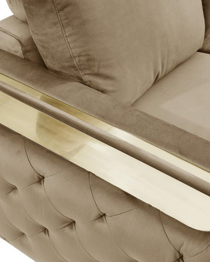 Two Piece Indoor Beige Velvet Five Person Seating Set