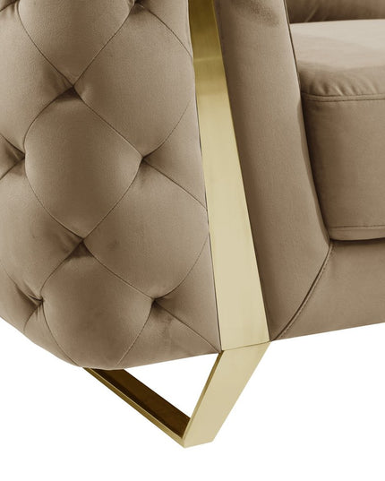 Two Piece Indoor Beige Velvet Five Person Seating Set