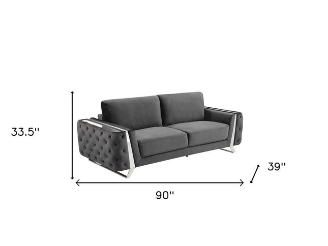 Three Piece Indoor Dark Gray Velvet Six Person Seating Set