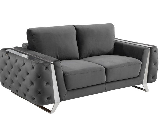 Three Piece Indoor Dark Gray Velvet Six Person Seating Set