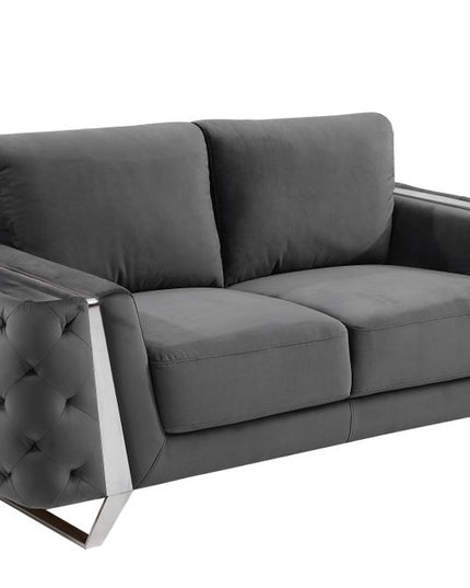 Three Piece Indoor Dark Gray Velvet Six Person Seating Set