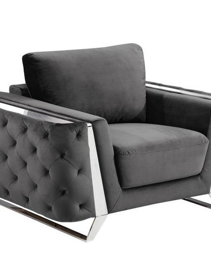 Three Piece Indoor Dark Gray Velvet Six Person Seating Set