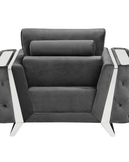 Three Piece Indoor Dark Gray Velvet Six Person Seating Set