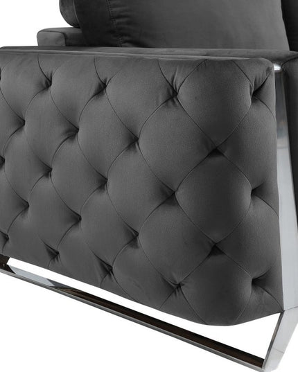 Three Piece Indoor Dark Gray Velvet Six Person Seating Set