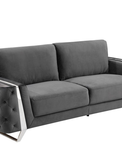 Two Piece Indoor Dark Gray Italian Leather Five Person Seating Set