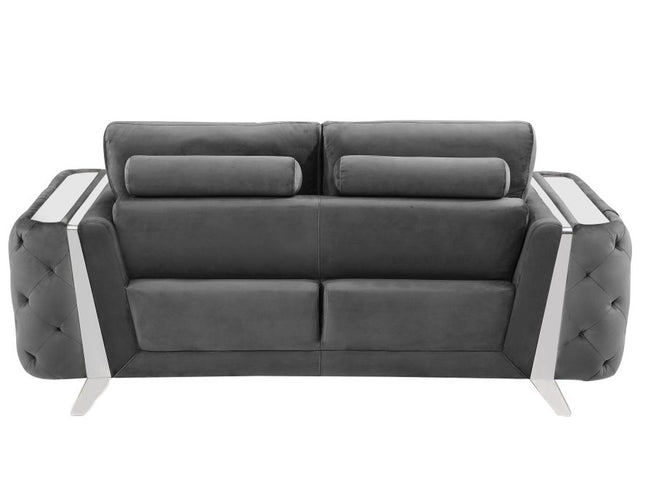 Two Piece Indoor Dark Gray Italian Leather Five Person Seating Set