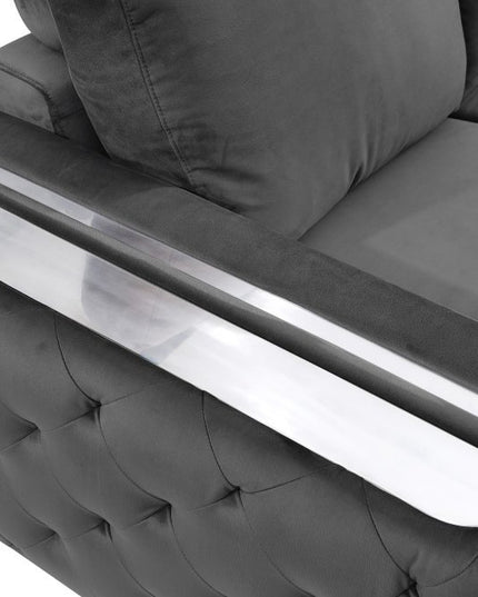 Two Piece Indoor Dark Gray Italian Leather Five Person Seating Set