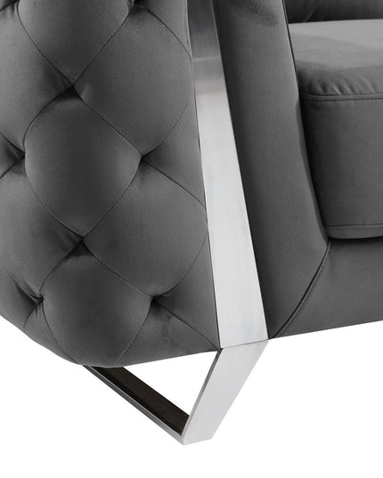 Two Piece Indoor Dark Gray Italian Leather Five Person Seating Set