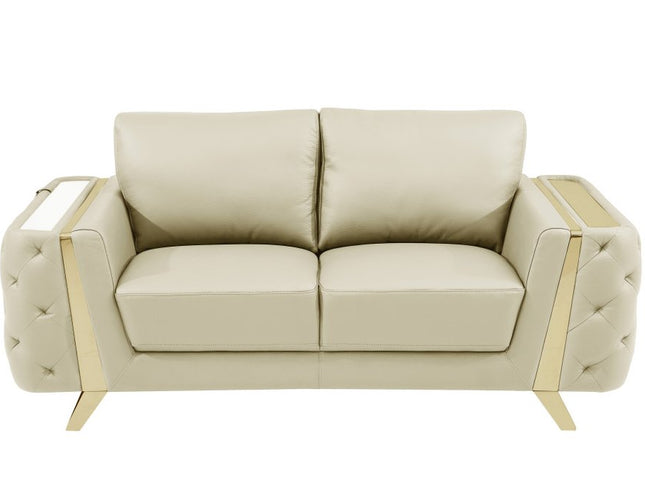72" Beige And Gold Genuine Leather Loveseat