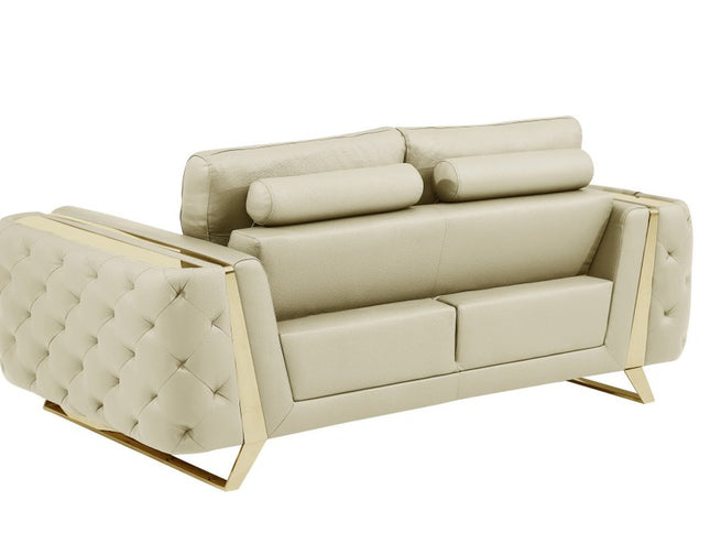72" Beige And Gold Genuine Leather Loveseat