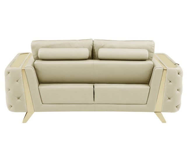 72" Beige And Gold Genuine Leather Loveseat