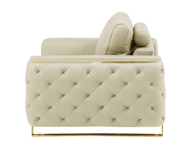 72" Beige And Gold Genuine Leather Loveseat