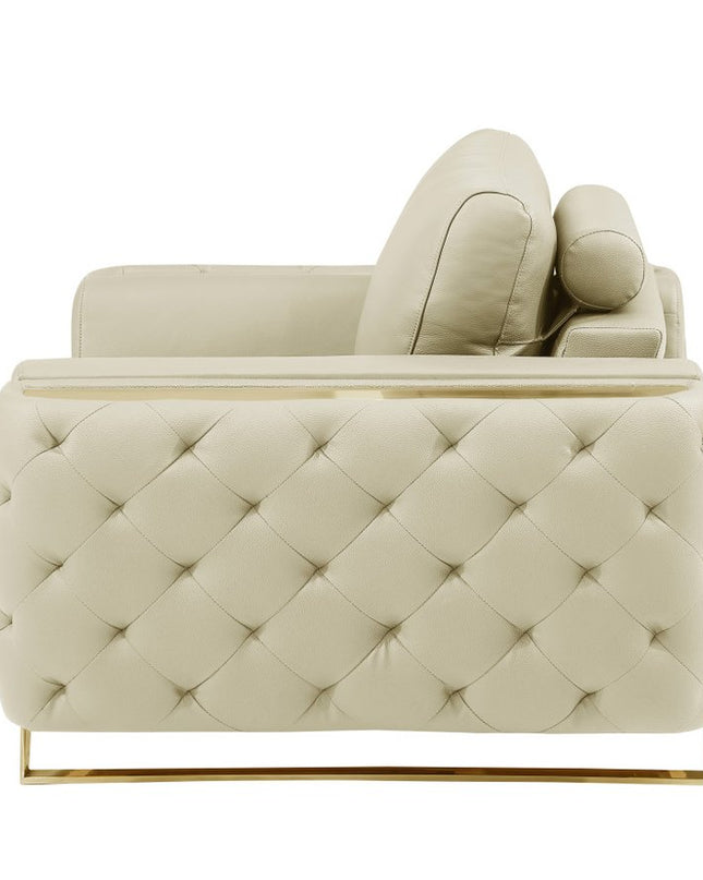 72" Beige And Gold Genuine Leather Loveseat