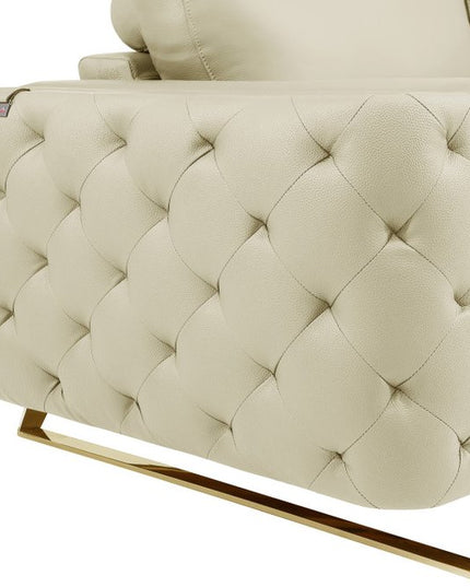 72" Beige And Gold Genuine Leather Loveseat