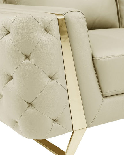 72" Beige And Gold Genuine Leather Loveseat