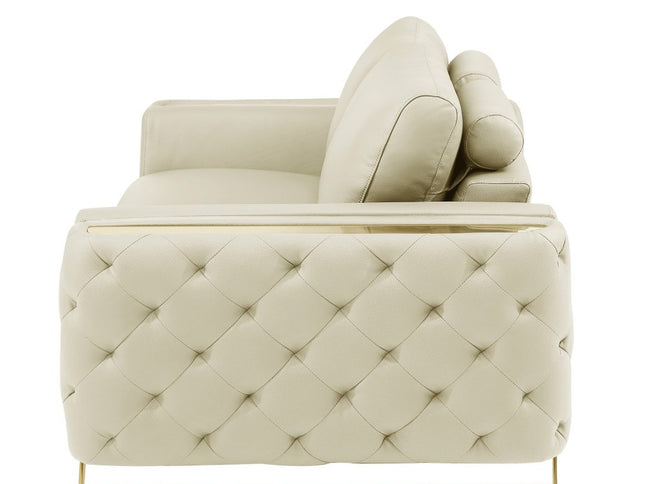 50" Beige And Gold Genuine Leather Tufted Club Chair