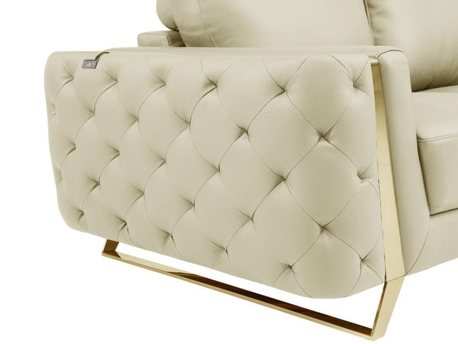 50" Beige And Gold Genuine Leather Tufted Club Chair