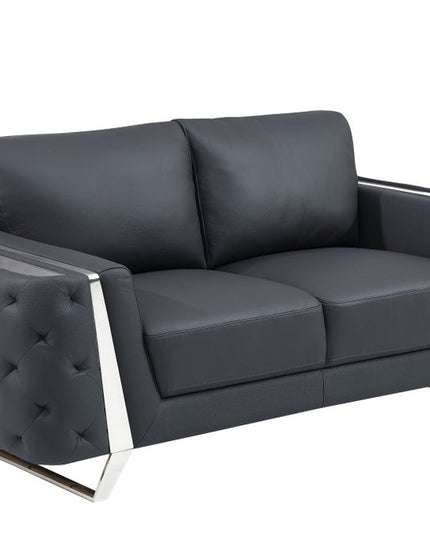 72" Dark Gray And Silver Genuine Leather Loveseat