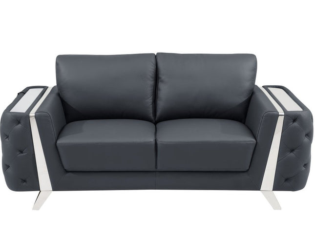 72" Dark Gray And Silver Genuine Leather Loveseat