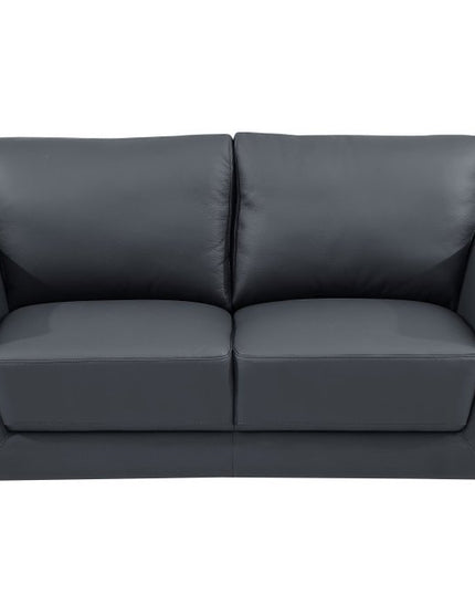 72" Dark Gray And Silver Genuine Leather Loveseat