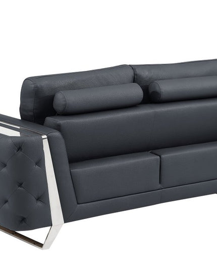 72" Dark Gray And Silver Genuine Leather Loveseat