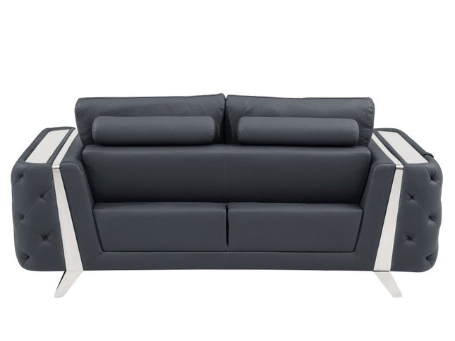 72" Dark Gray And Silver Genuine Leather Loveseat