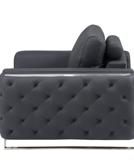 72" Dark Gray And Silver Genuine Leather Loveseat