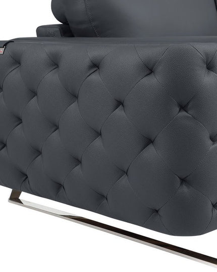 72" Dark Gray And Silver Genuine Leather Loveseat