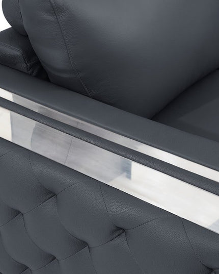 72" Dark Gray And Silver Genuine Leather Loveseat