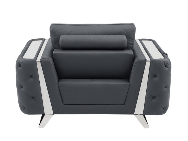 50" Dark Gray And Silver Faux Leather Tufted Club Chair