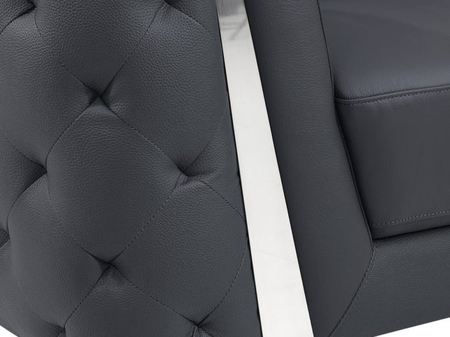 50" Dark Gray And Silver Faux Leather Tufted Club Chair