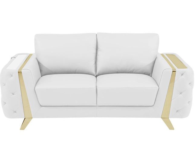 72" White And Gold Genuine Leather Loveseat