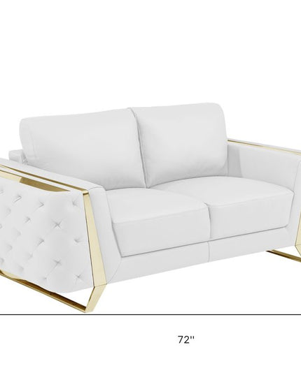 72" White And Gold Genuine Leather Loveseat