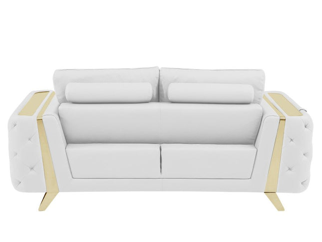 72" White And Gold Genuine Leather Loveseat