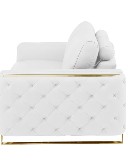 72" White And Gold Genuine Leather Loveseat