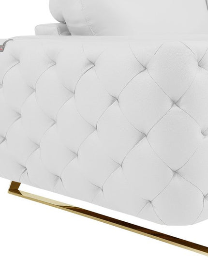 72" White And Gold Genuine Leather Loveseat